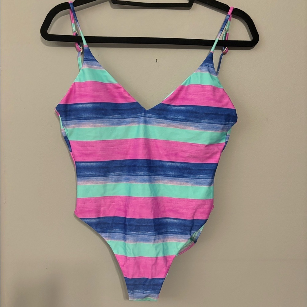 Vix Paula Hermanny Mani Bella Plunge Striped Swimsuit Size Medium